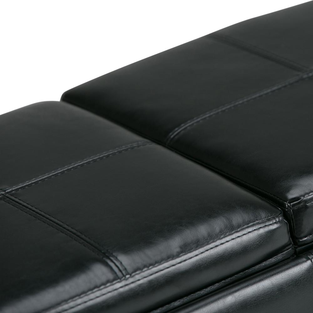 Black Vegan Leather | Avalon Linen Look Storage Ottoman with Three Trays