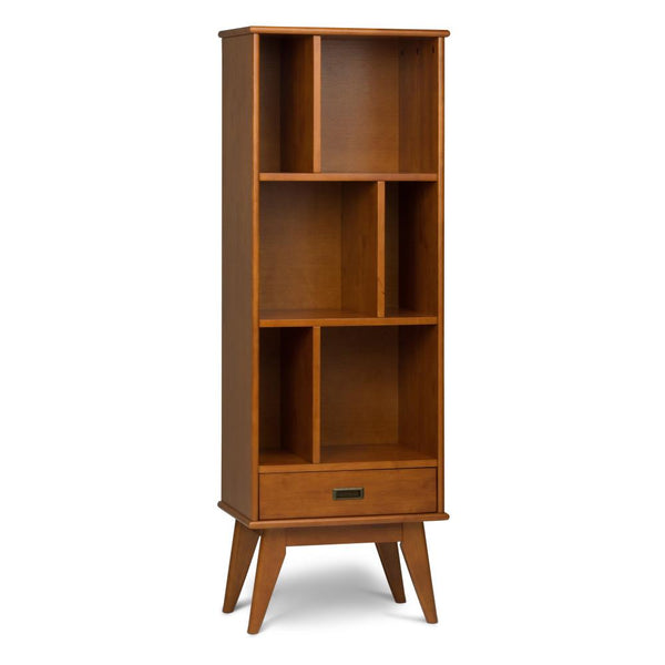 Teak Brown | Draper Mid Century 64 x 22 inch Bookcase with Storage in Medium Auburn Brown