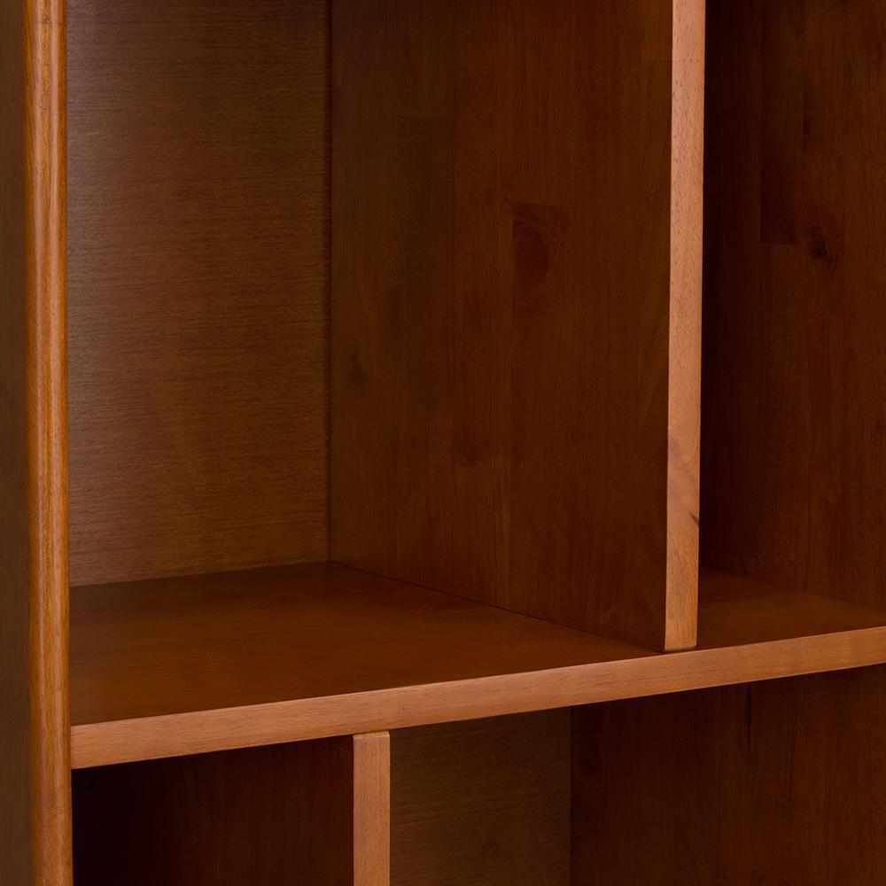 Teak Brown | Draper Mid Century 64 x 22 inch Bookcase with Storage in Medium Auburn Brown