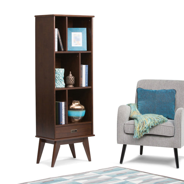 Medium Auburn Brown | Draper Mid Century Bookcase with Storage