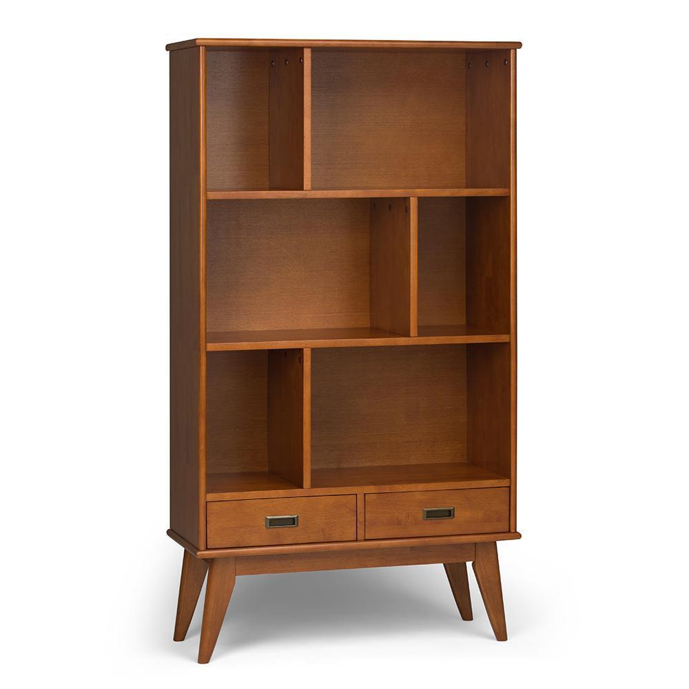 Teak Brown | Draper Mid Century 64 x 35 inch Wide Bookcase with Storage