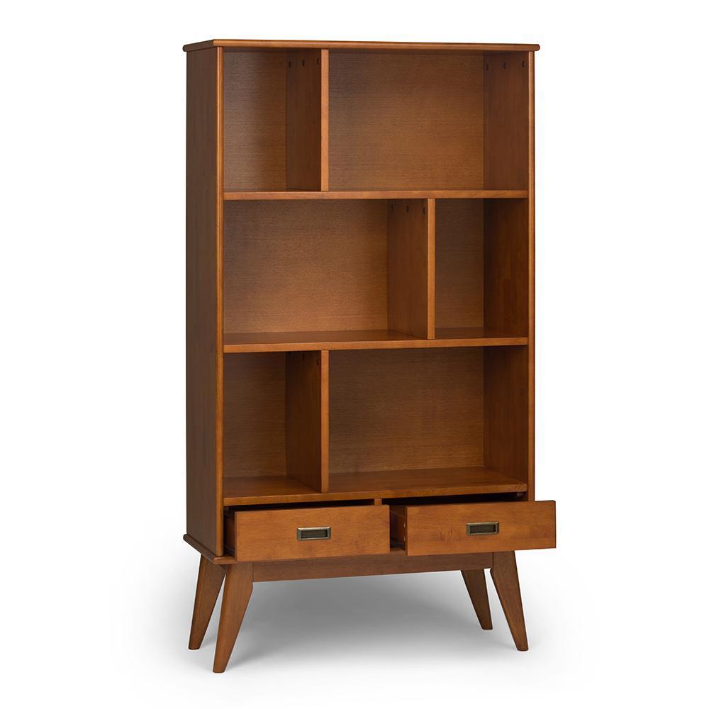 Teak Brown | Draper Mid Century 64 x 35 inch Wide Bookcase with Storage