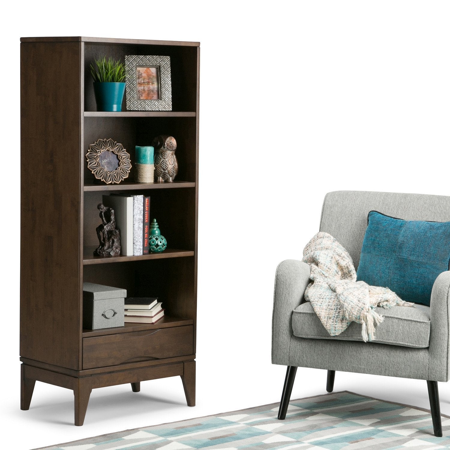 Walnut Brown | Harper 60 x 24 inch Bookcase with Storage