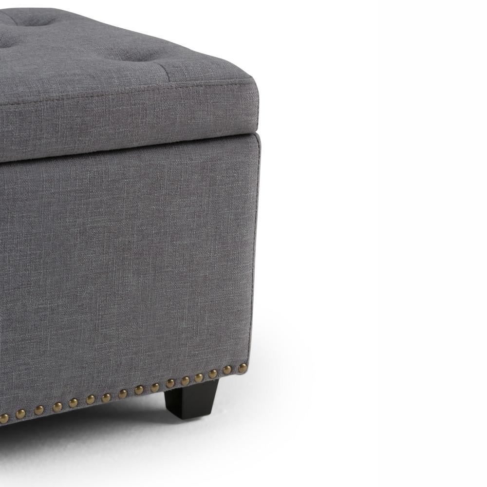 Slate Grey Linen Style Fabric | Hamilton Vegan Leather Storage Ottoman
