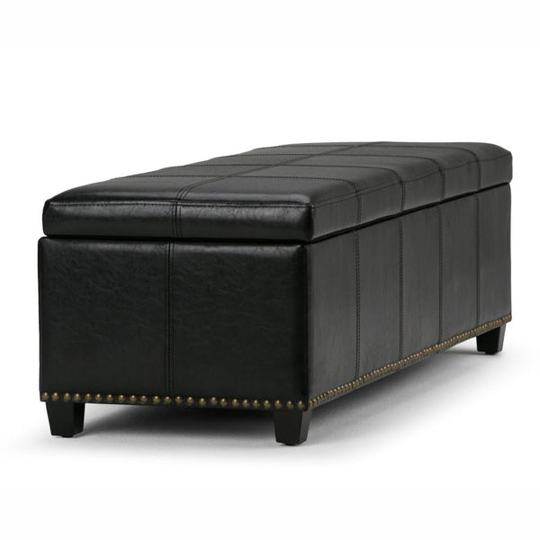 Midnight Black Vegan Leather | Kingsley Bonded Leather Storage Ottoman