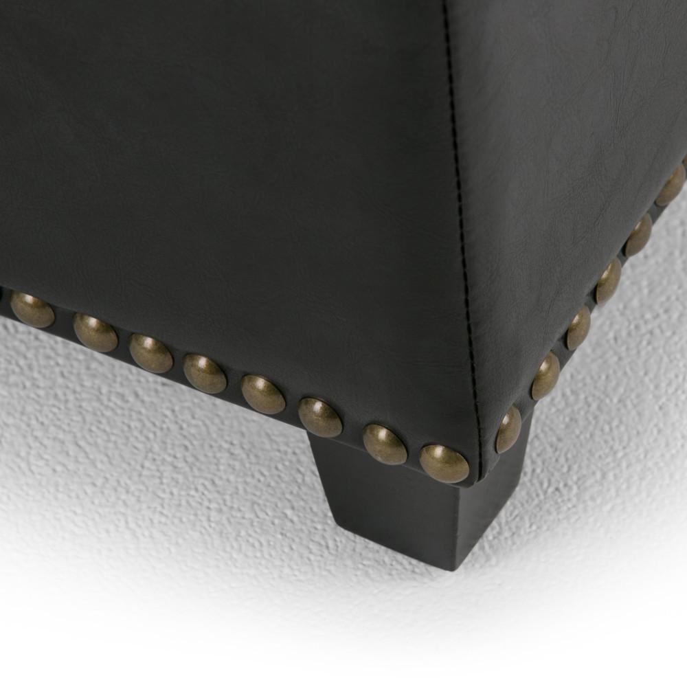 Midnight Black Vegan Leather | Kingsley Bonded Leather Storage Ottoman