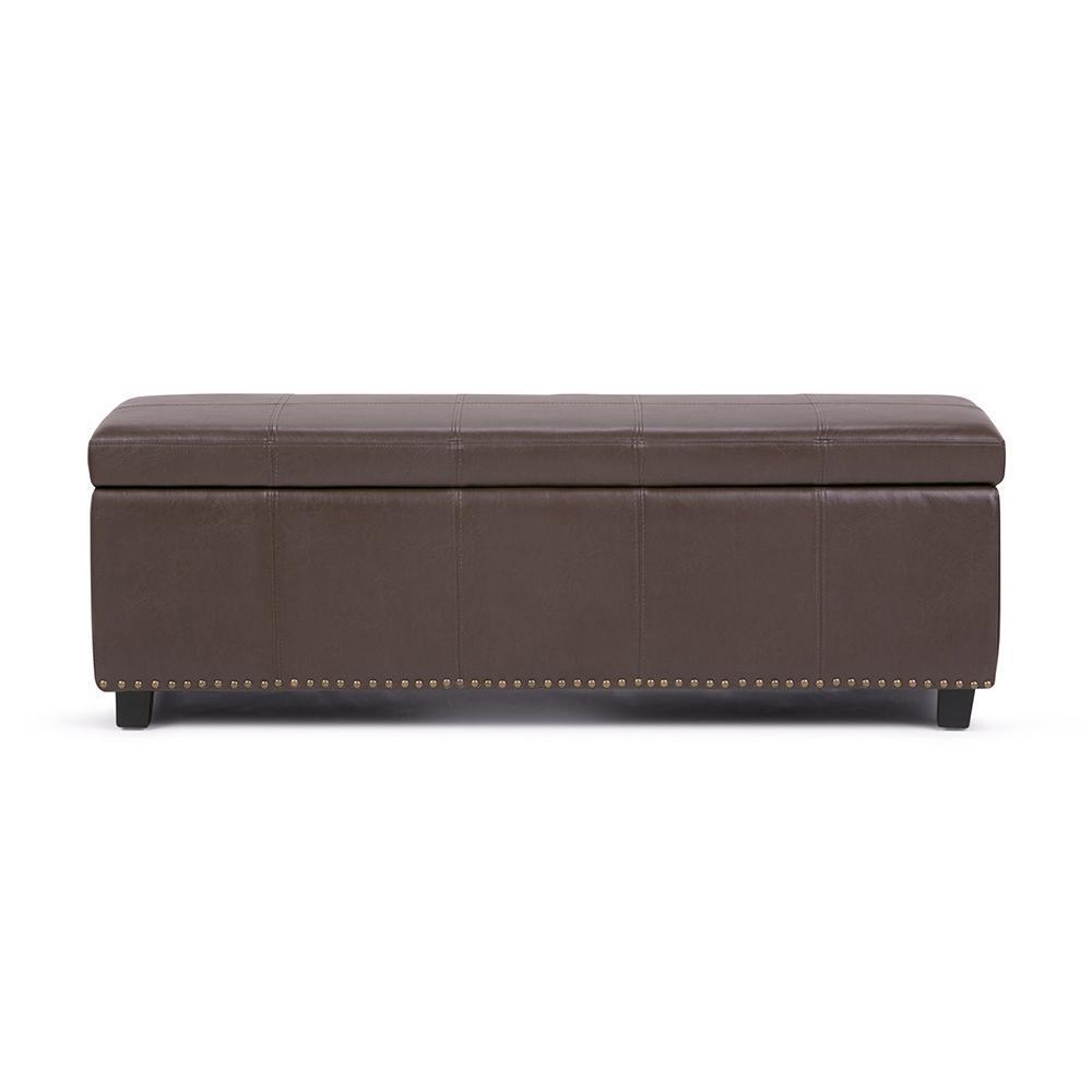 Chocolate Brown PU Vegan Leather | Kingsley Bonded Leather Storage Ottoman