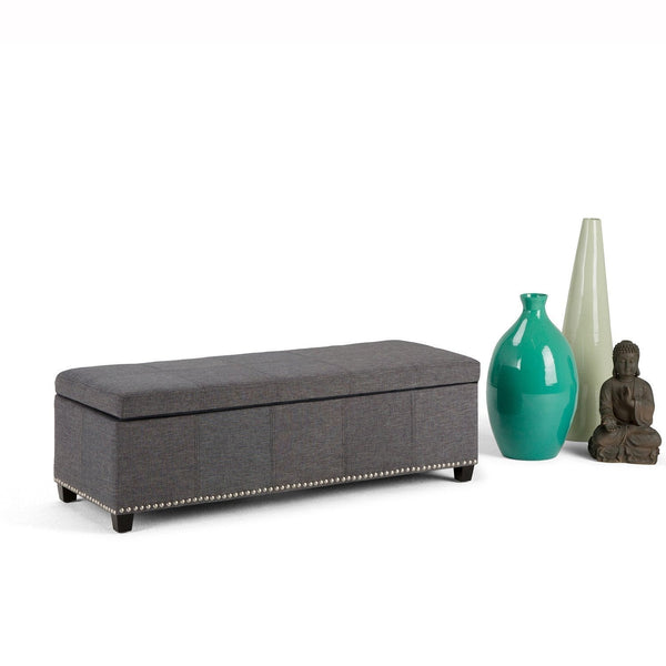 Slate Grey Linen Style Fabric | Kingsley Bonded Leather Storage Ottoman