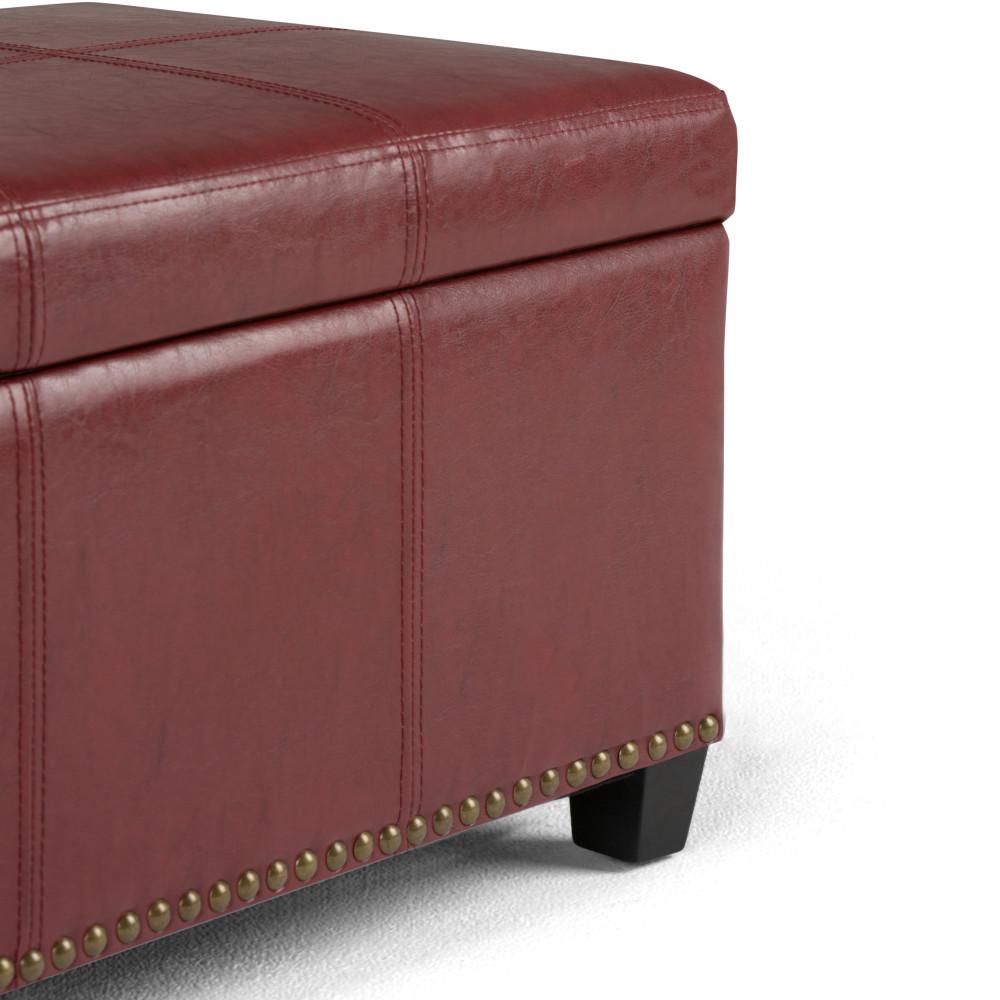 Radicchio Red Vegan Leather | Kingsley Bonded Leather Storage Ottoman