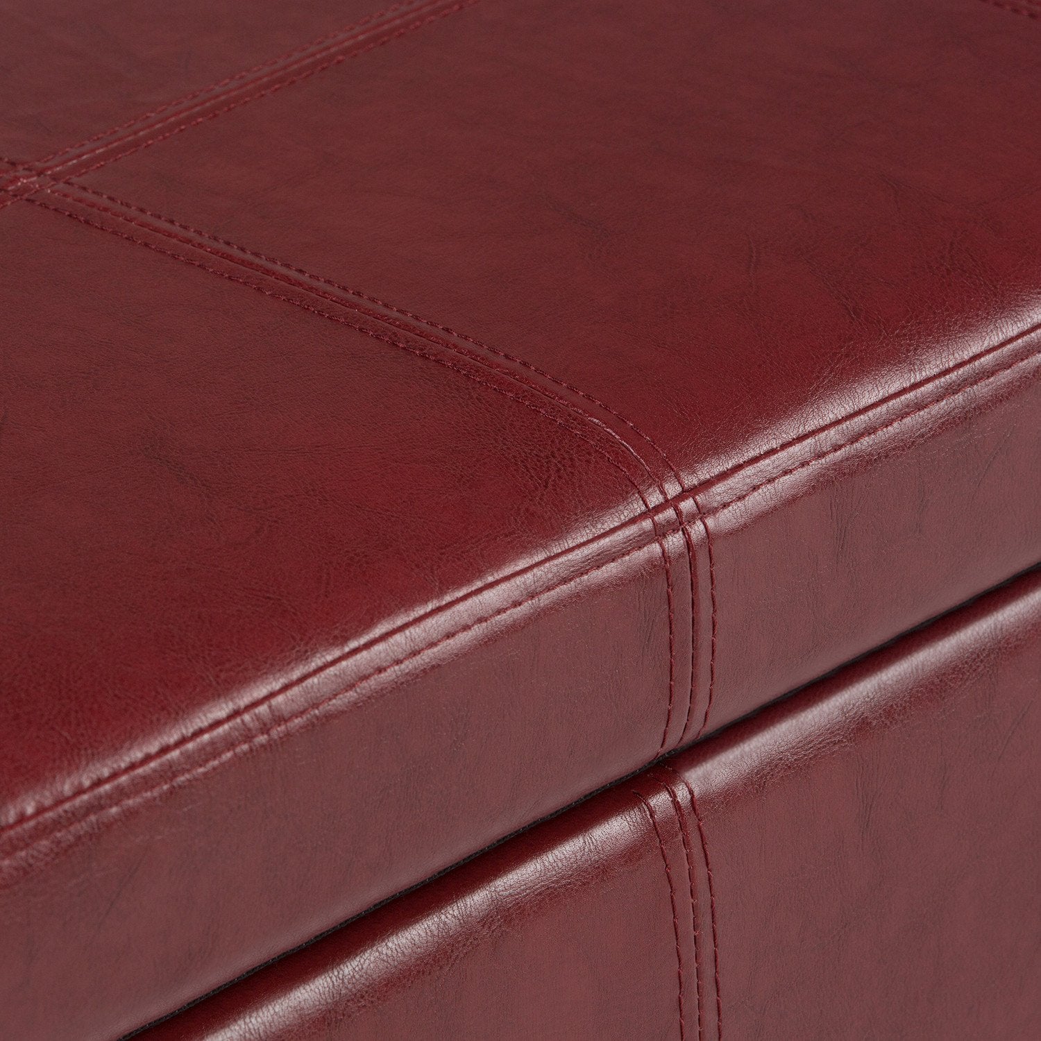 Radicchio Red Vegan Leather | Kingsley Bonded Leather Storage Ottoman