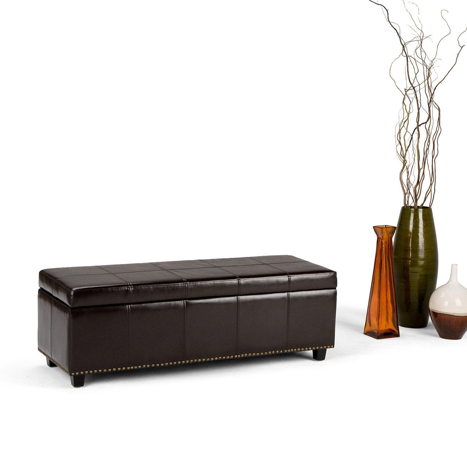 Coffee Brown Vegan Leather | Kingsley Bonded Leather Storage Ottoman