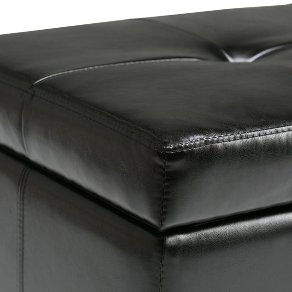 Midnight Black Vegan Leather | Castleford Large Storage Ottoman Bench