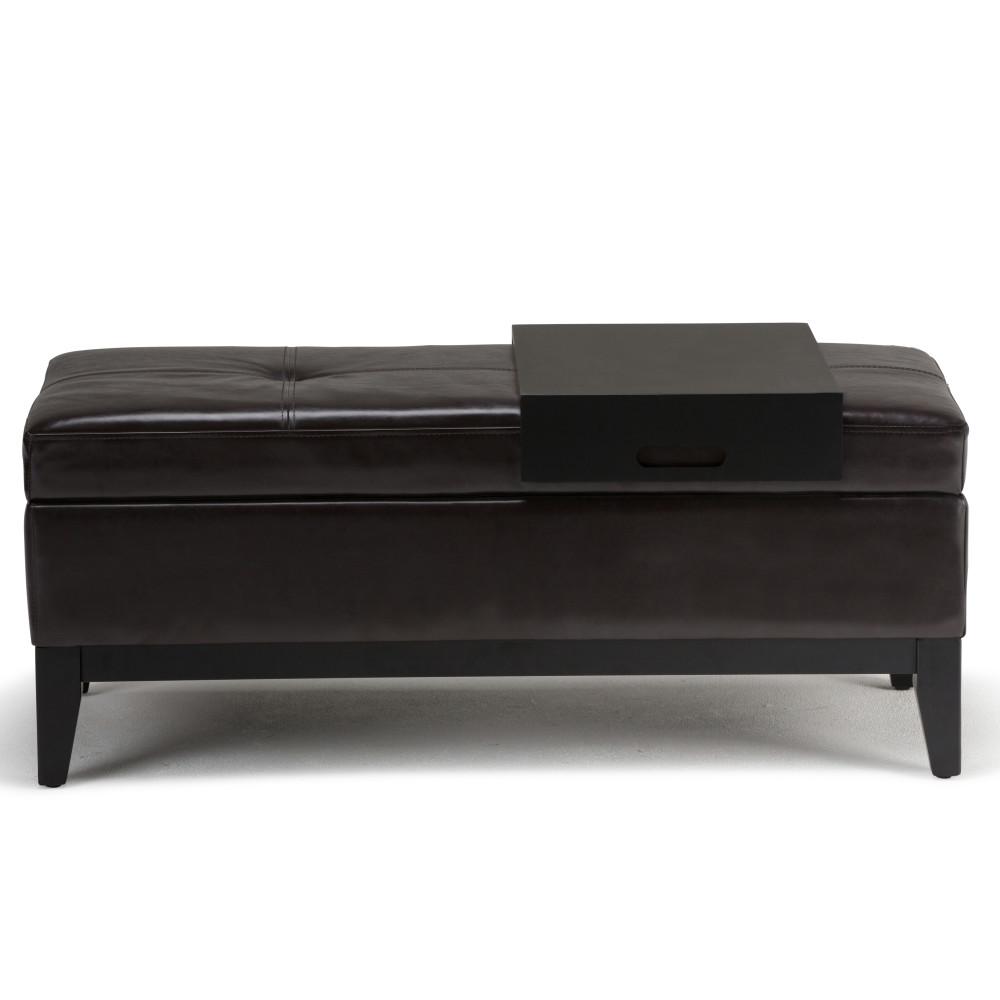 Tanners Brown Vegan Leather | Oregon Vegan Leather Storage Ottoman with Tray