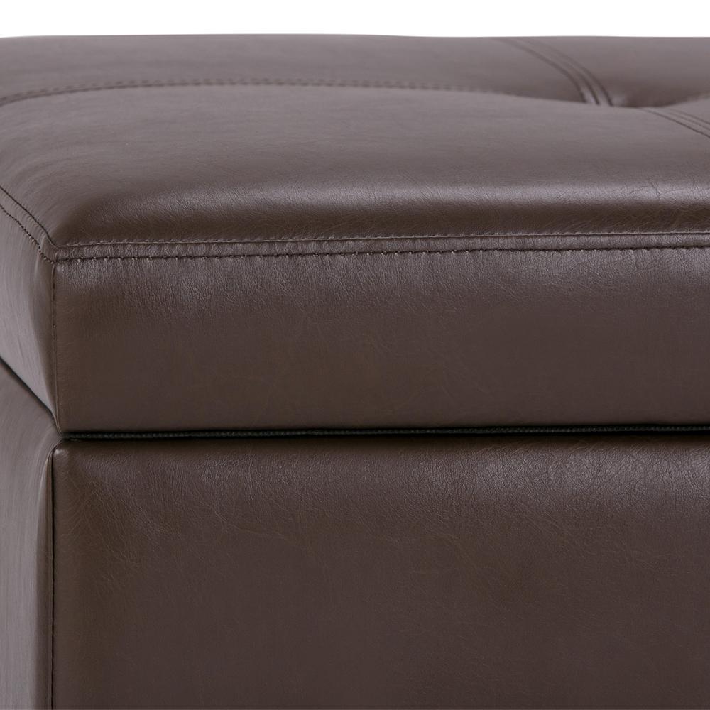Chocolate Brown PU Vegan Leather | Oregon Vegan Leather Storage Ottoman with Tray