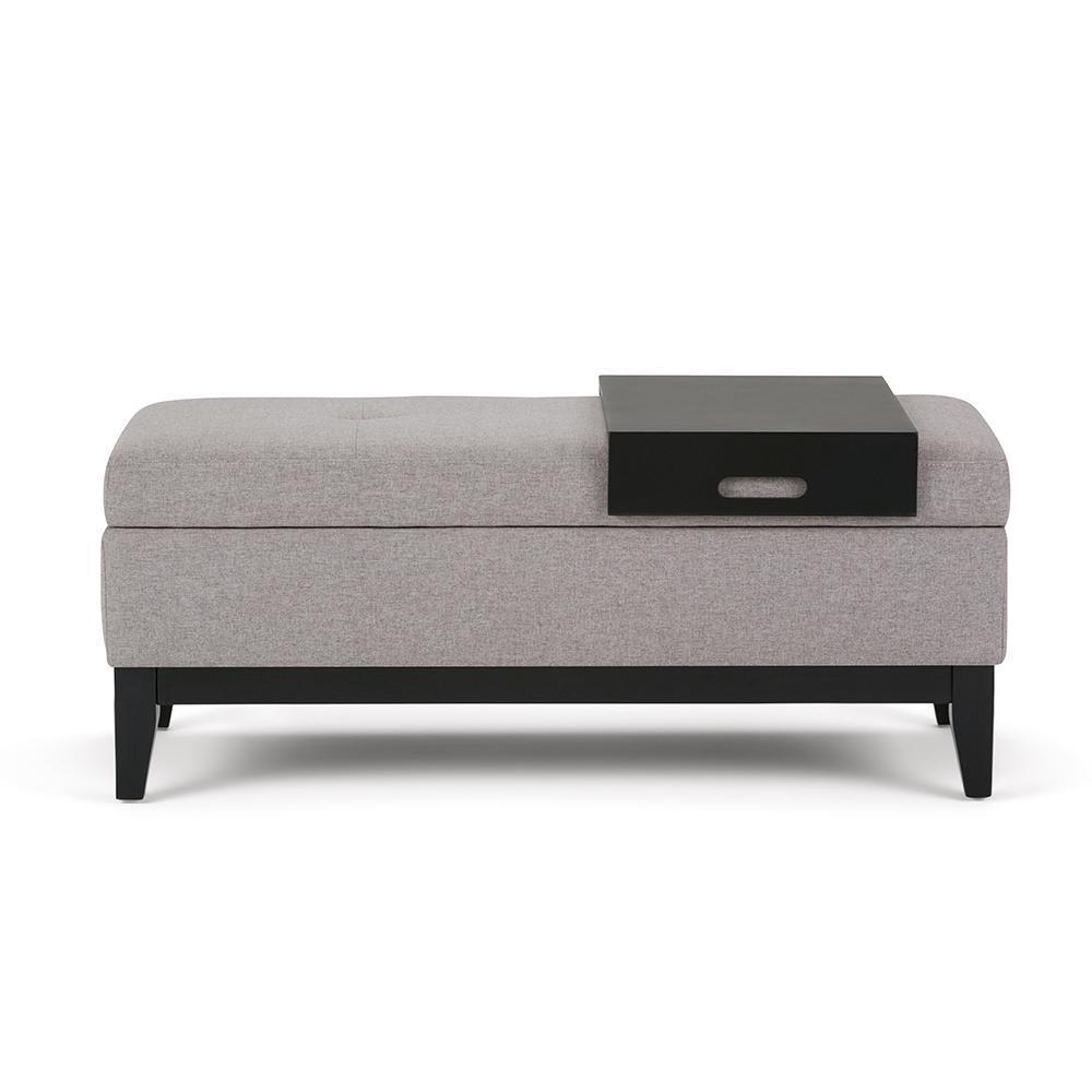 Cloud Grey Linen Style Fabric | Oregon Linen Look Storage Ottoman with Tray