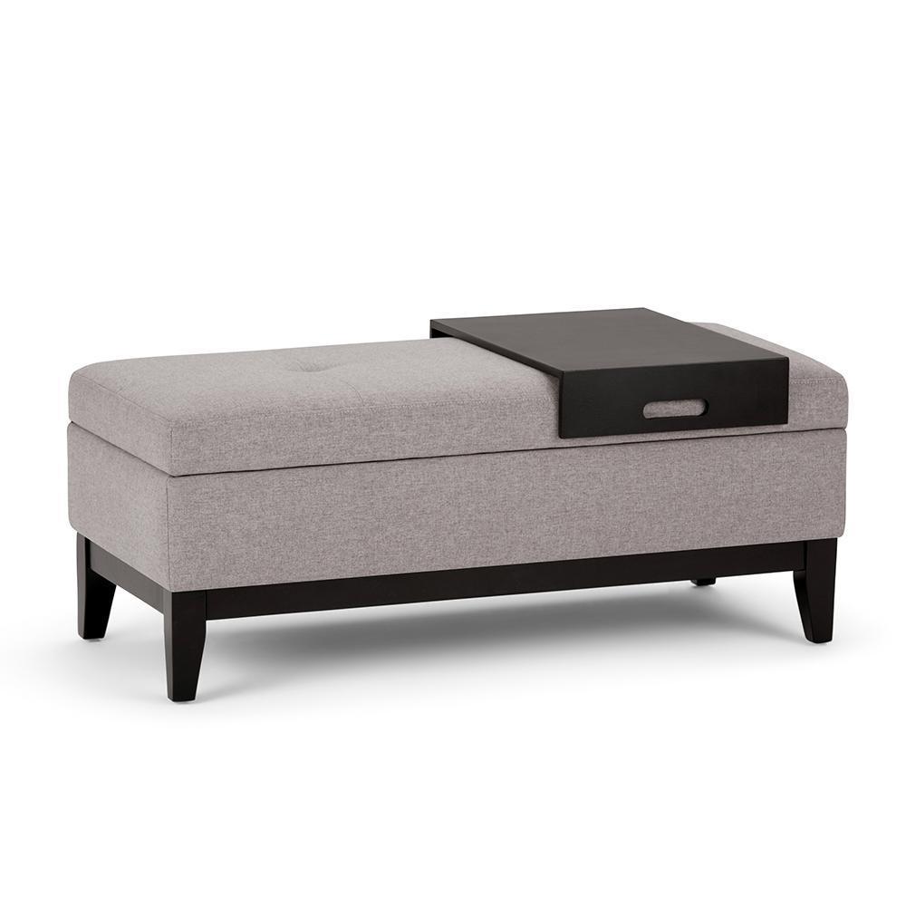 Cloud Grey Linen Style Fabric | Oregon Linen Look Storage Ottoman with Tray