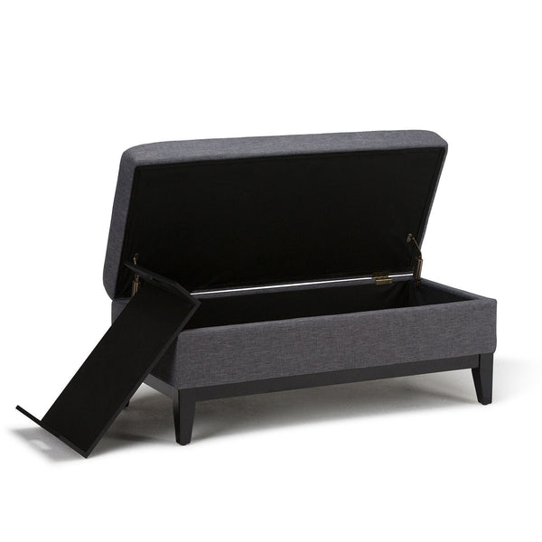 Slate Grey Linen Look Polyester Fabric | Oregon Linen Look Storage Ottoman with Tray
