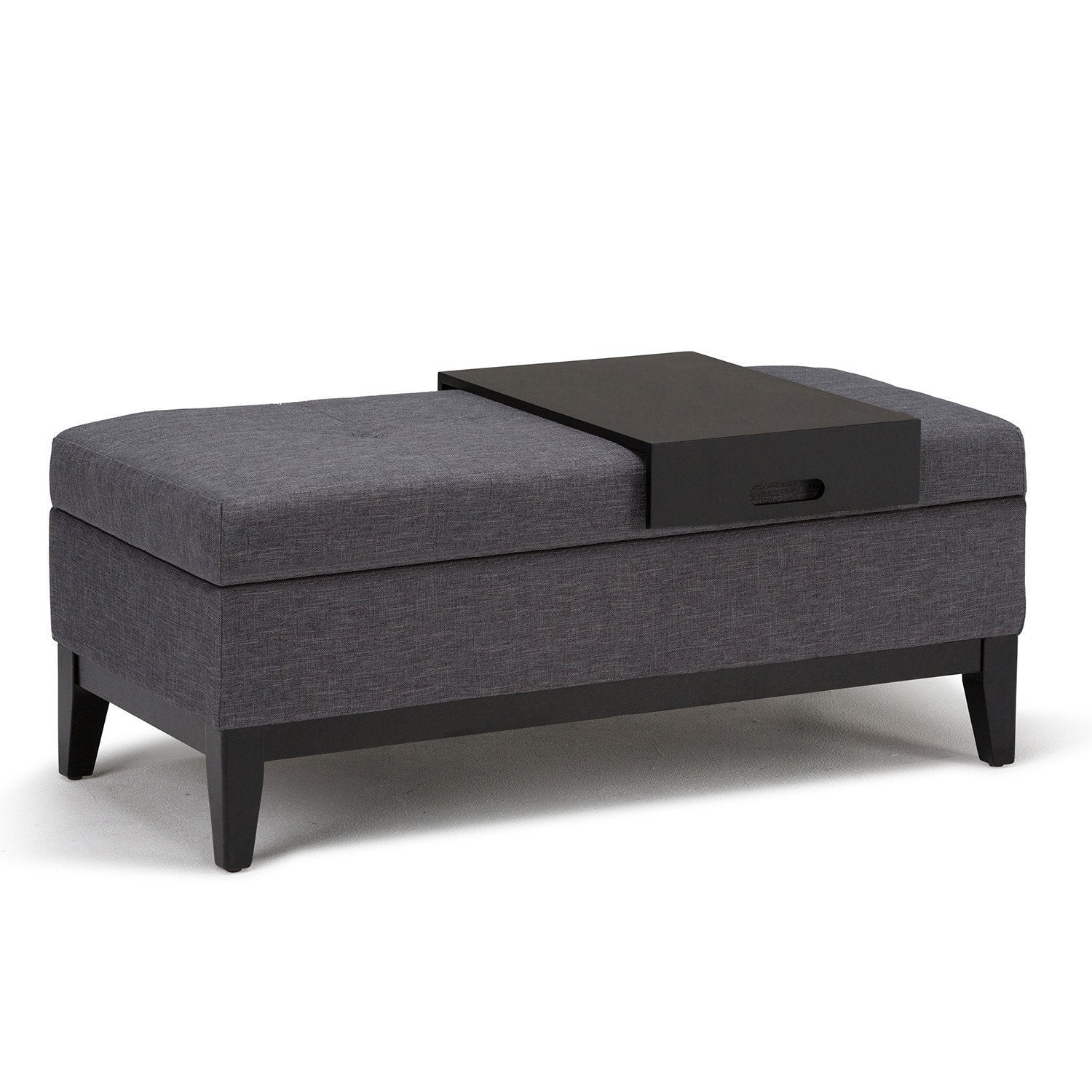 Slate Grey Linen Look Polyester Fabric | Oregon Linen Look Storage Ottoman with Tray