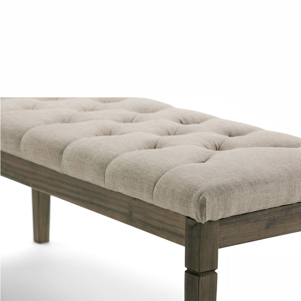 Natural Linen Style Fabric | Waverly Tufted Ottoman Bench