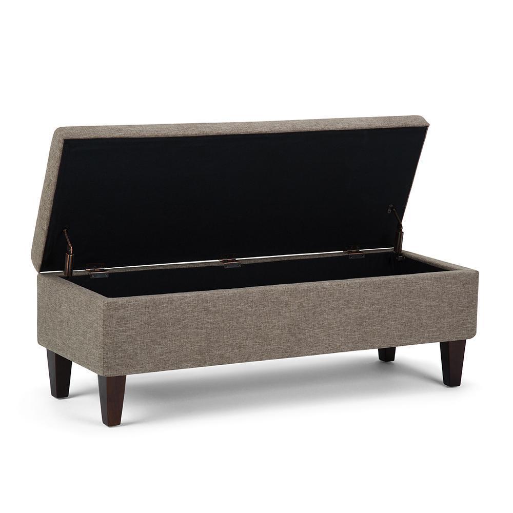 Fawn Brown Linen Style Fabric | Monroe Storage Ottoman in Vegan Leather