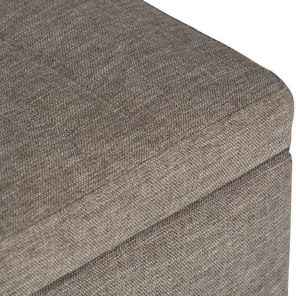 Fawn Brown Linen Style Fabric | Monroe Storage Ottoman in Vegan Leather