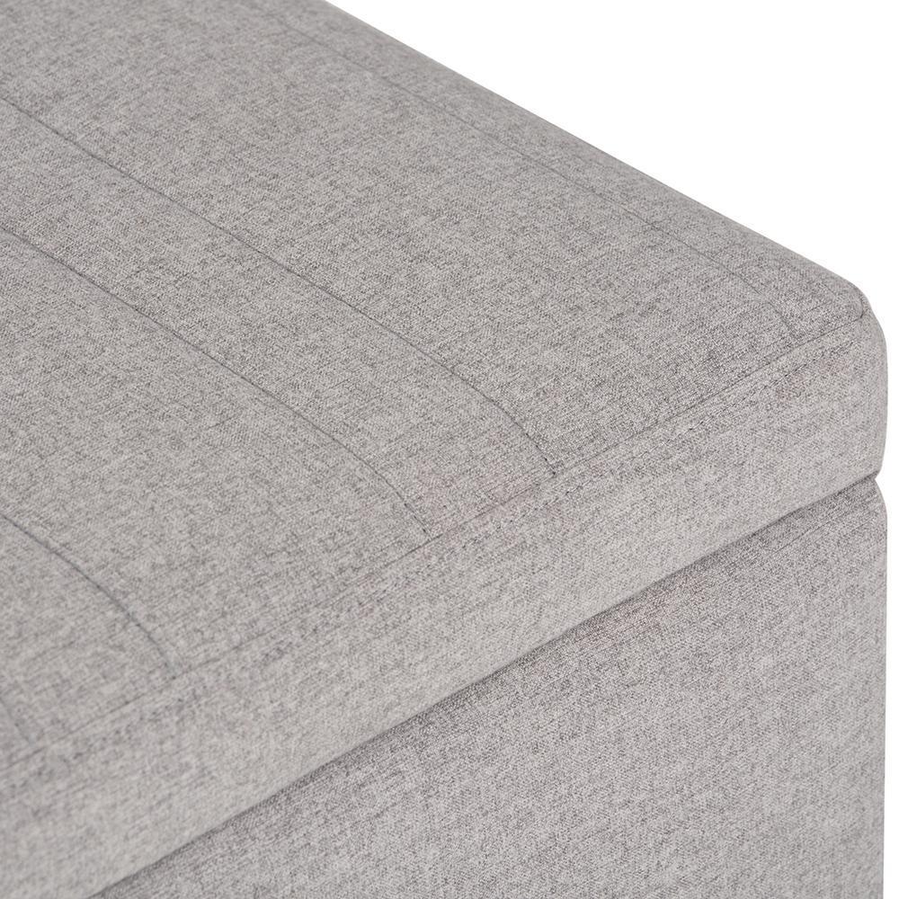 Cloud Grey Linen Style Fabric | Monroe Storage Ottoman in Vegan Leather
