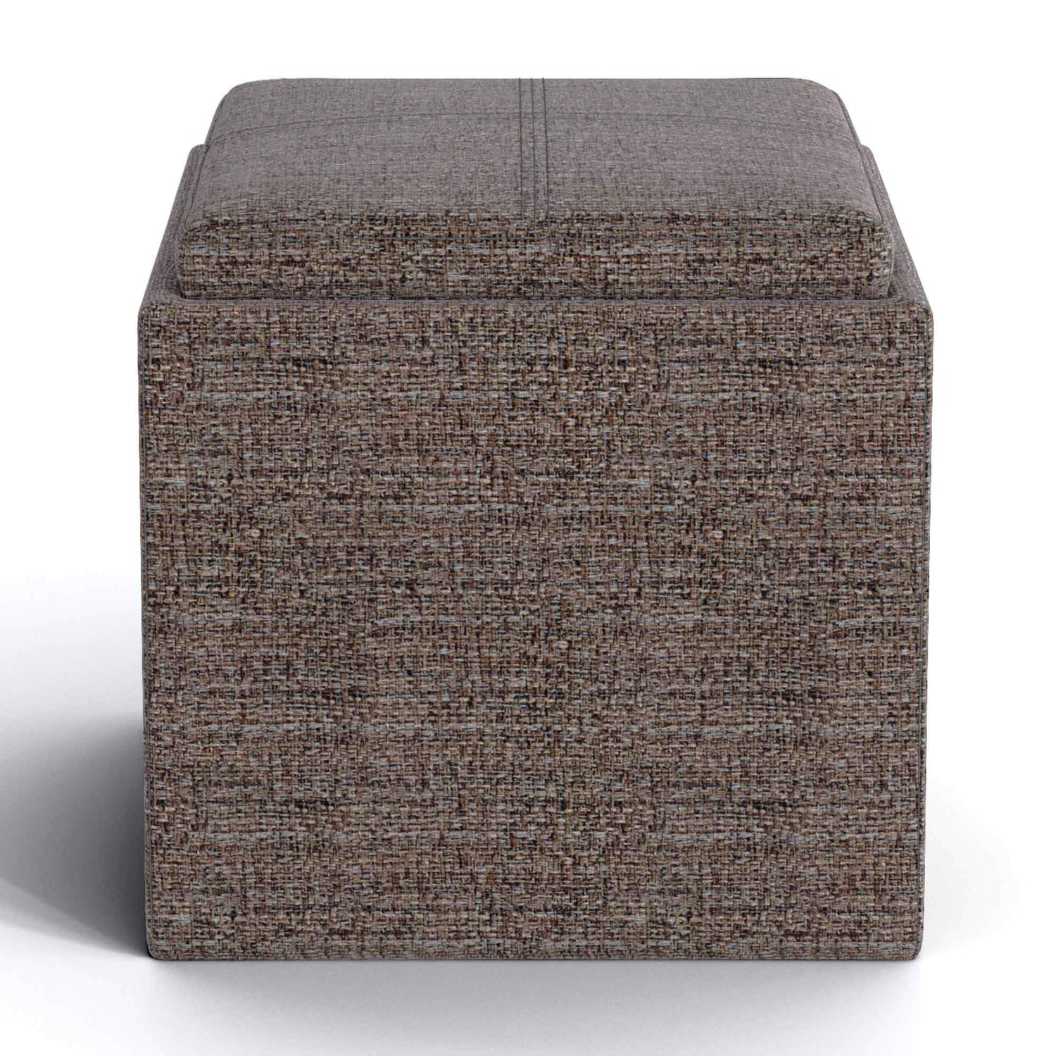 Mink Brown Tweed Style Fabric | Rockwood Vegan Leather Cube Storage Ottoman with Tray