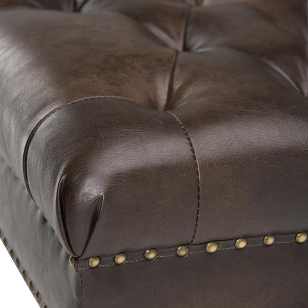 Distressed Brown Distressed Vegan Leather | Henley Tufted Ottoman