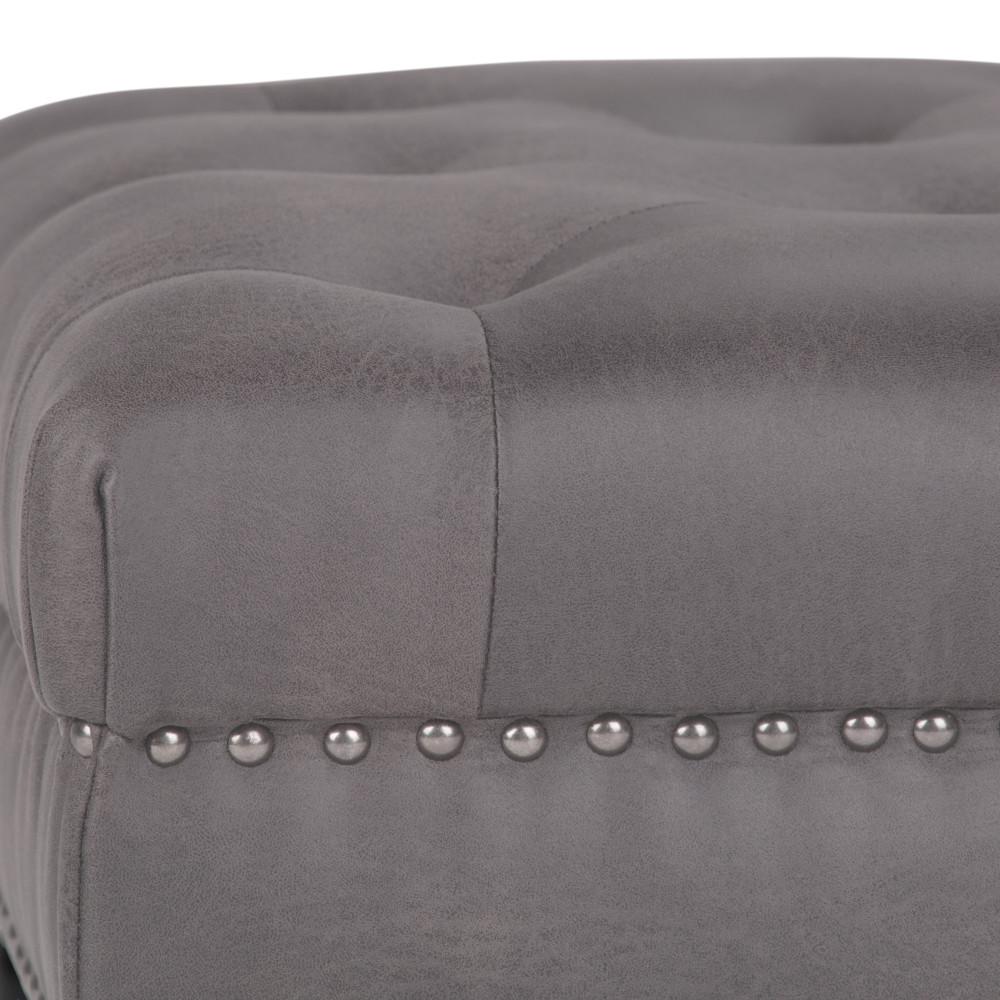 Distressed Slate Grey Distressed Vegan Leather  | Henley Tufted Ottoman