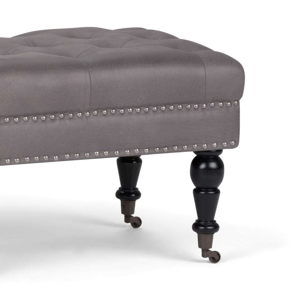 Distressed Slate Grey Distressed Vegan Leather  | Henley Tufted Ottoman