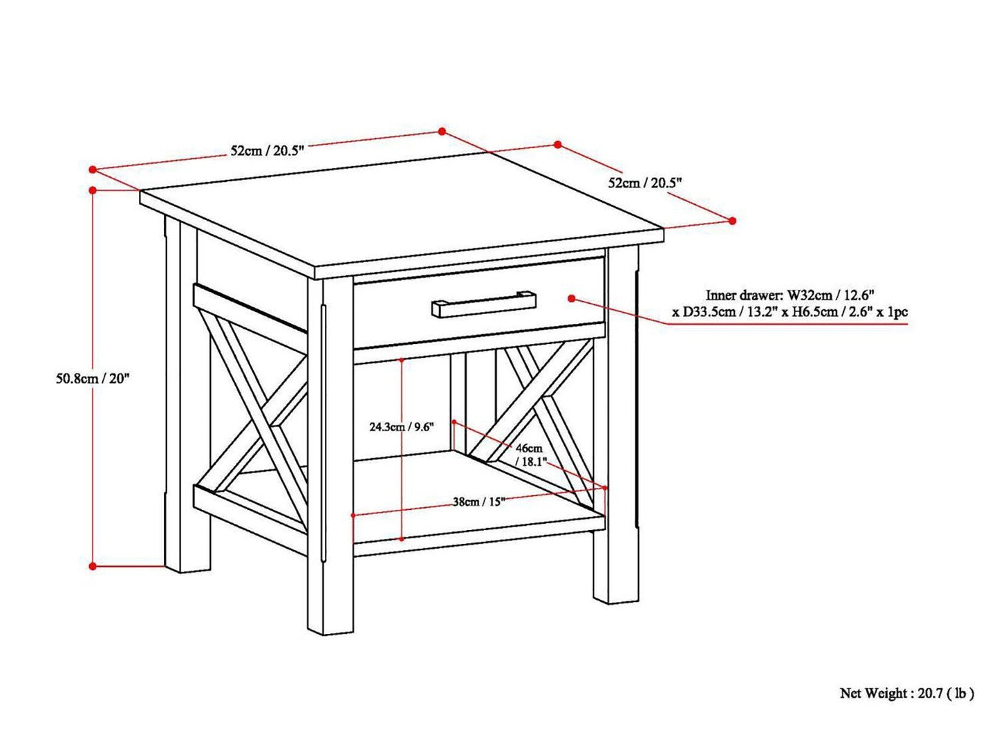 Medium Saddle Brown | Kitchener 20.5 inch End Side Table