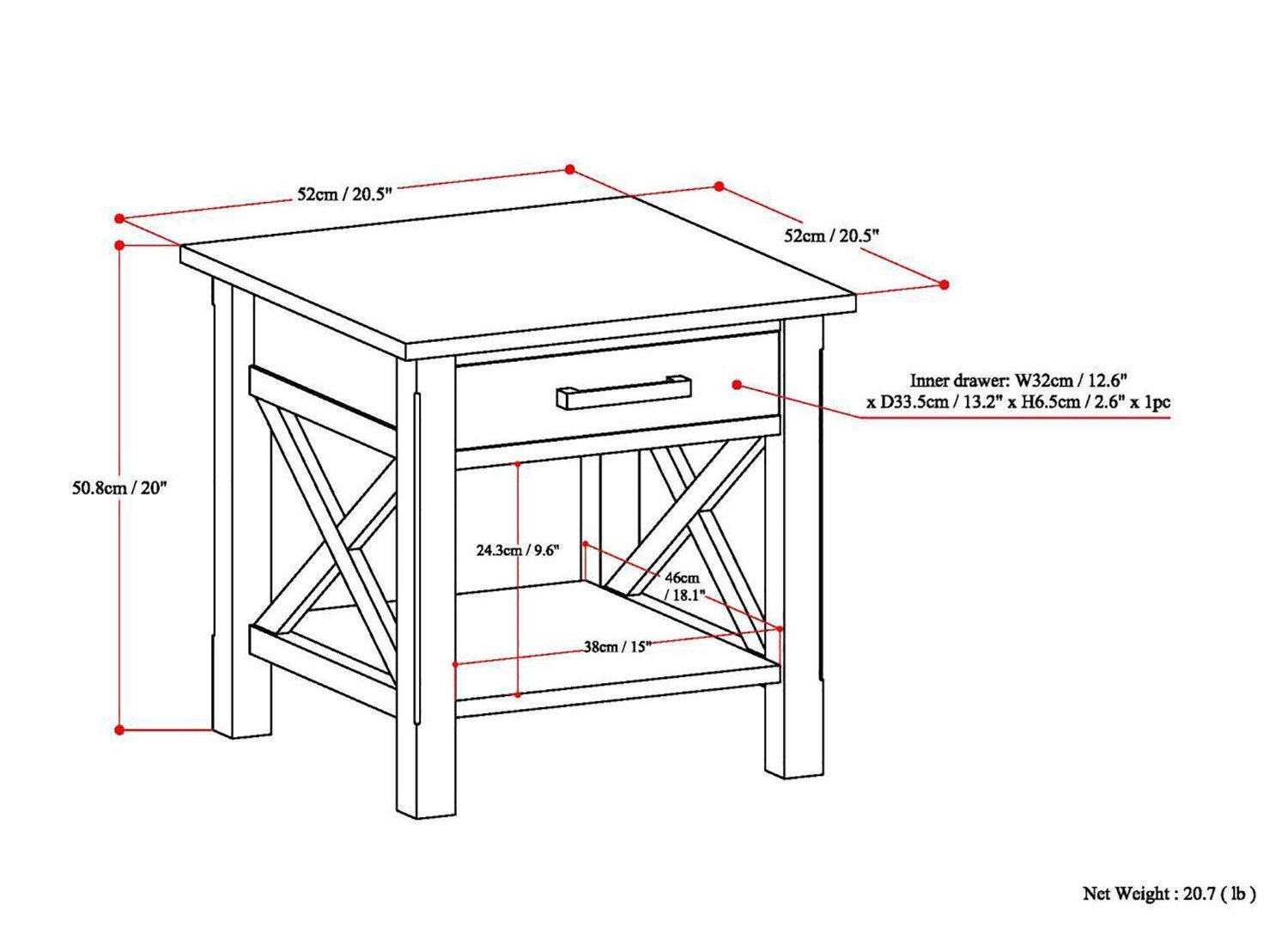Medium Saddle Brown | Kitchener 20.5 inch End Side Table