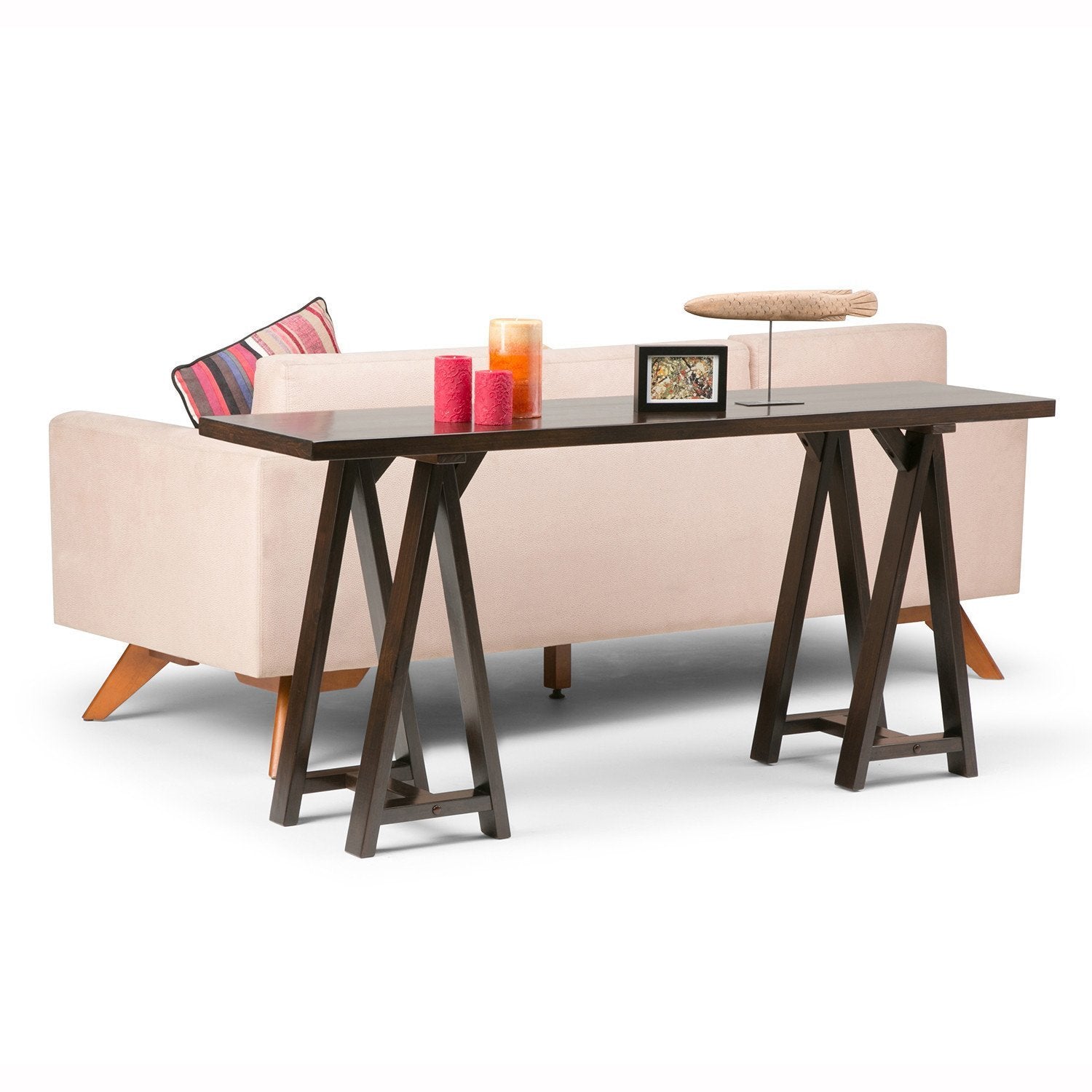 Dark Chestnut Brown | Sawhorse 66 inch Wide Console Sofa Table