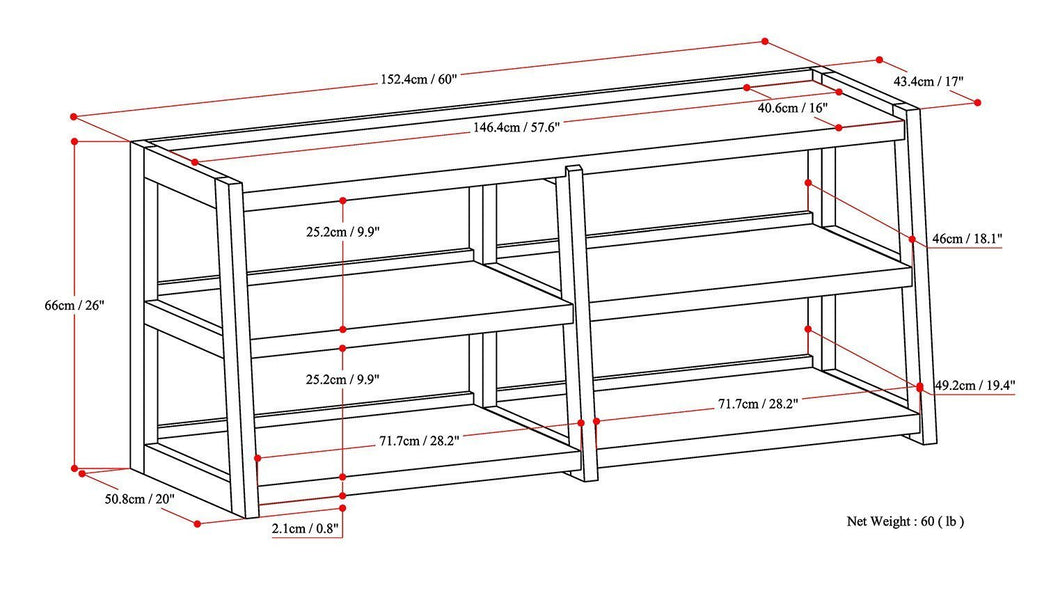 Dark Chestnut Brown | Sawhorse 60 inch Wide TV Media Stand