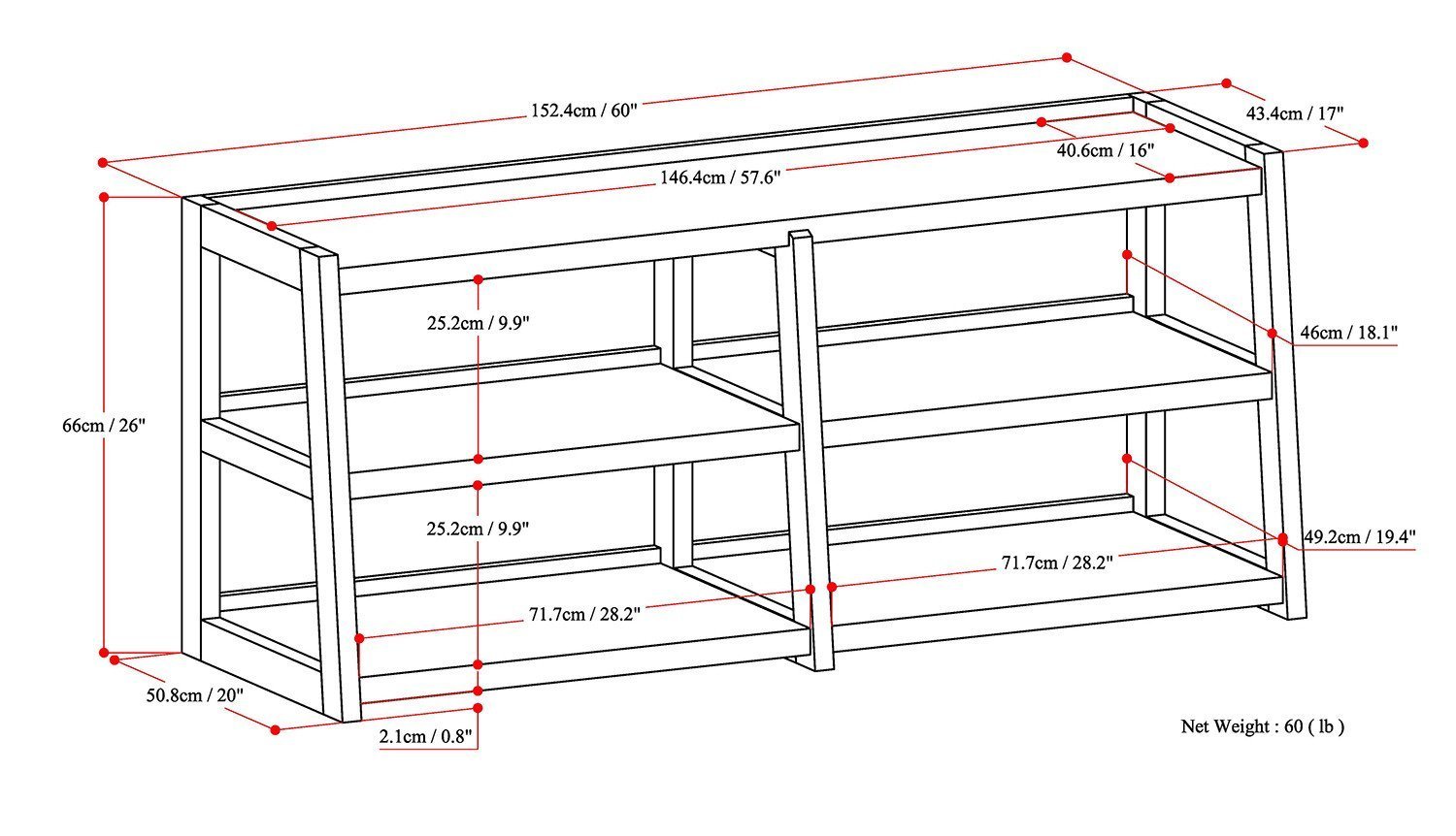 Dark Chestnut Brown | Sawhorse 60 inch Wide TV Media Stand