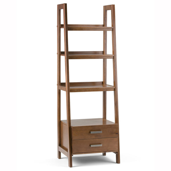 Medium Saddle Brown | Sawhorse 24 inch Ladder Shelf with Storage