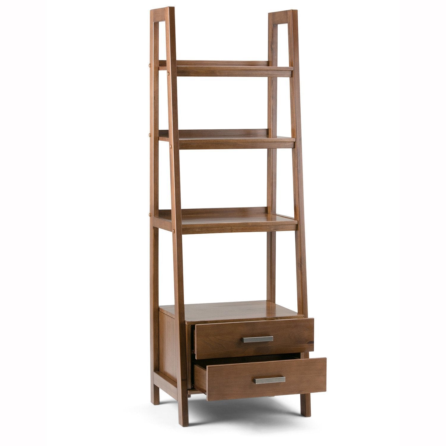 Medium Saddle Brown | Sawhorse 24 inch Ladder Shelf with Storage