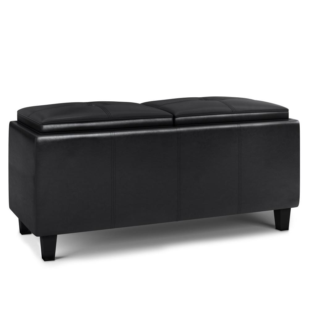 Midnight Black Vegan Leather | Avalon 2 Tray Storage Ottoman