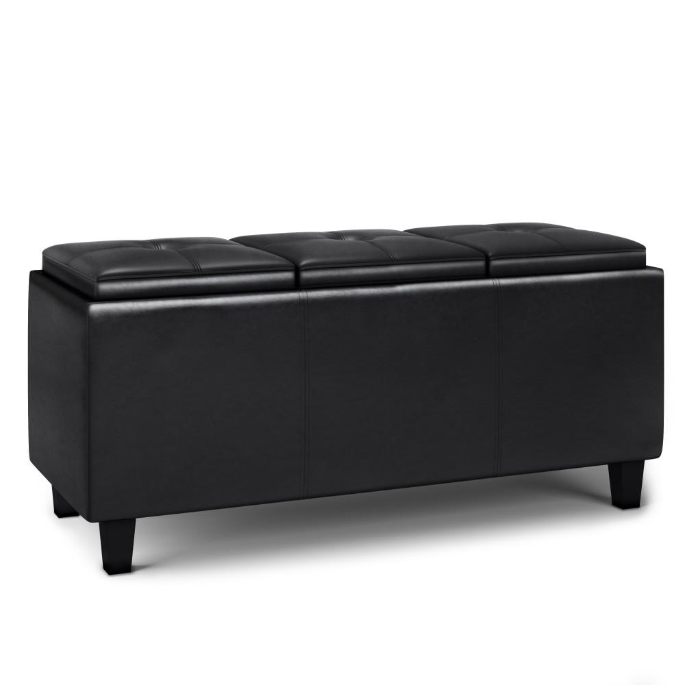 Midnight Black Vegan Leather | Avalon Tray Storage Ottoman with Lift Up Lids