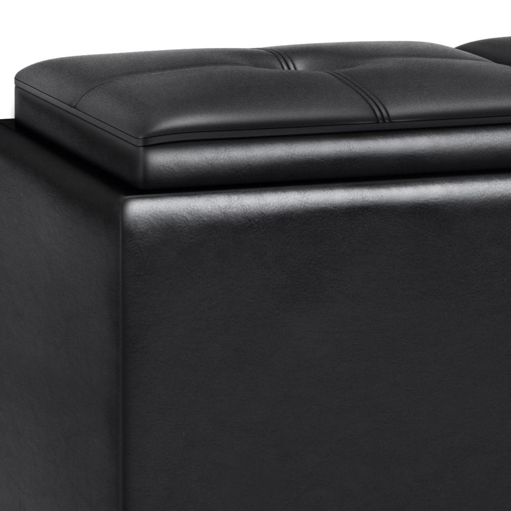 Midnight Black Vegan Leather | Avalon Tray Storage Ottoman with Lift Up Lids
