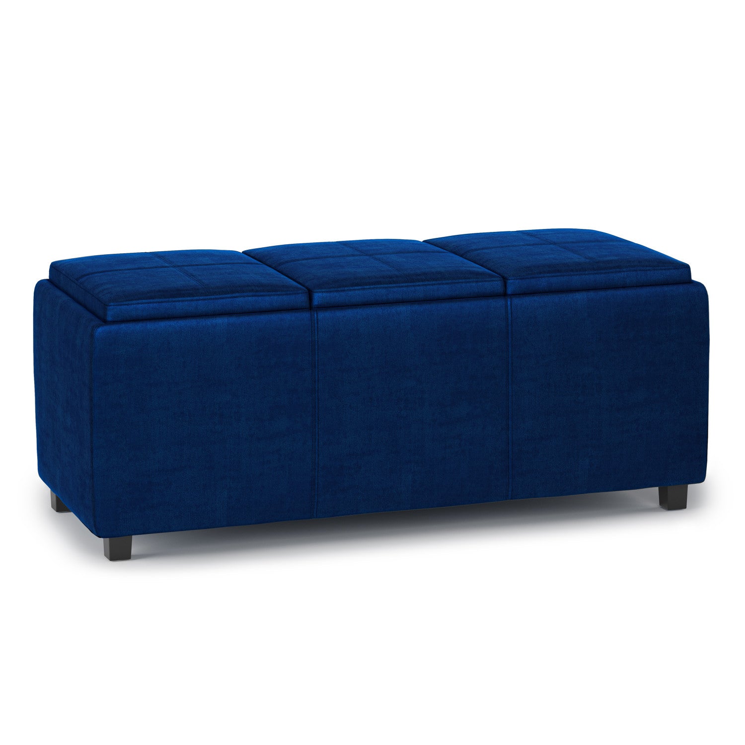 Blue Velvet Fabric | Vegan Leather | Avalon Vegan Leather Storage Ottoman with Three Trays