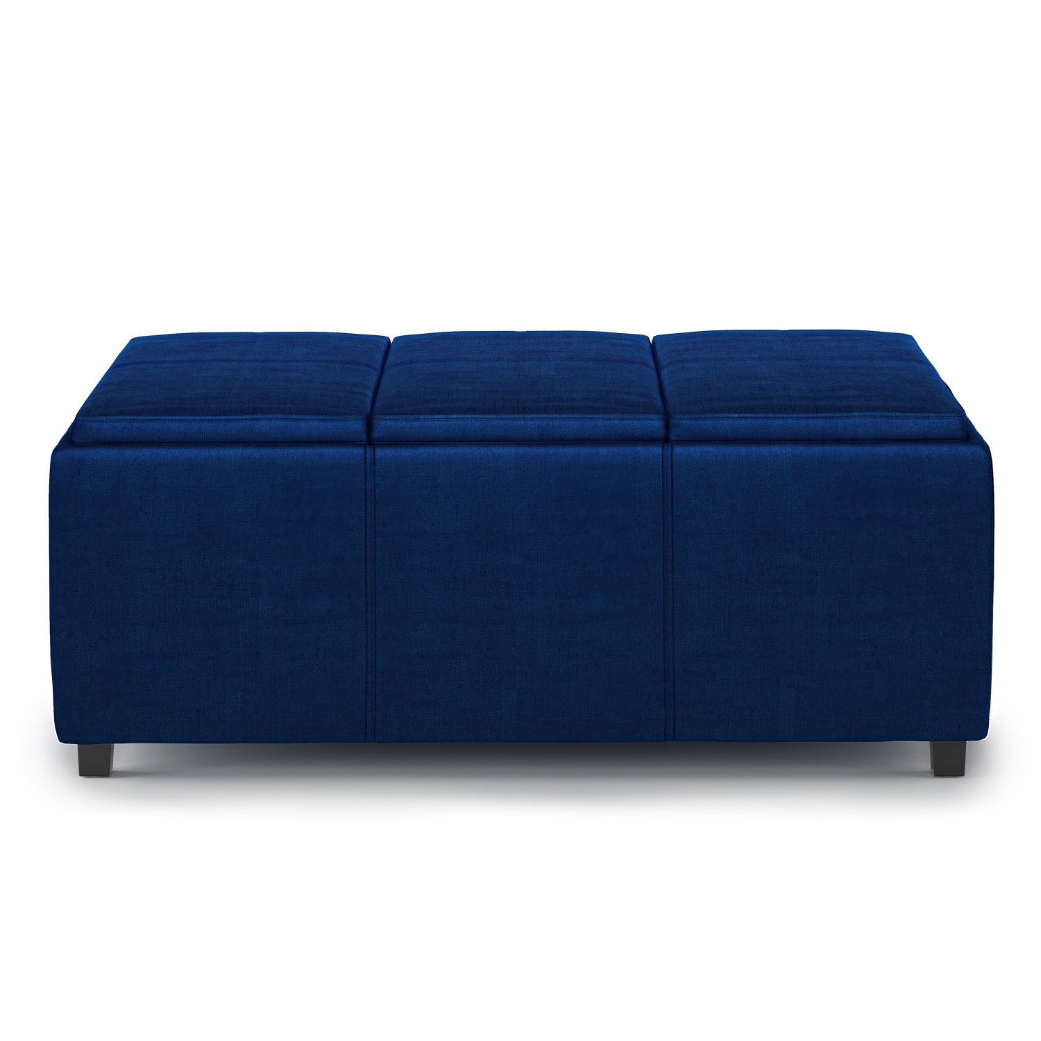 Blue Velvet Fabric | Vegan Leather | Avalon Vegan Leather Storage Ottoman with Three Trays
