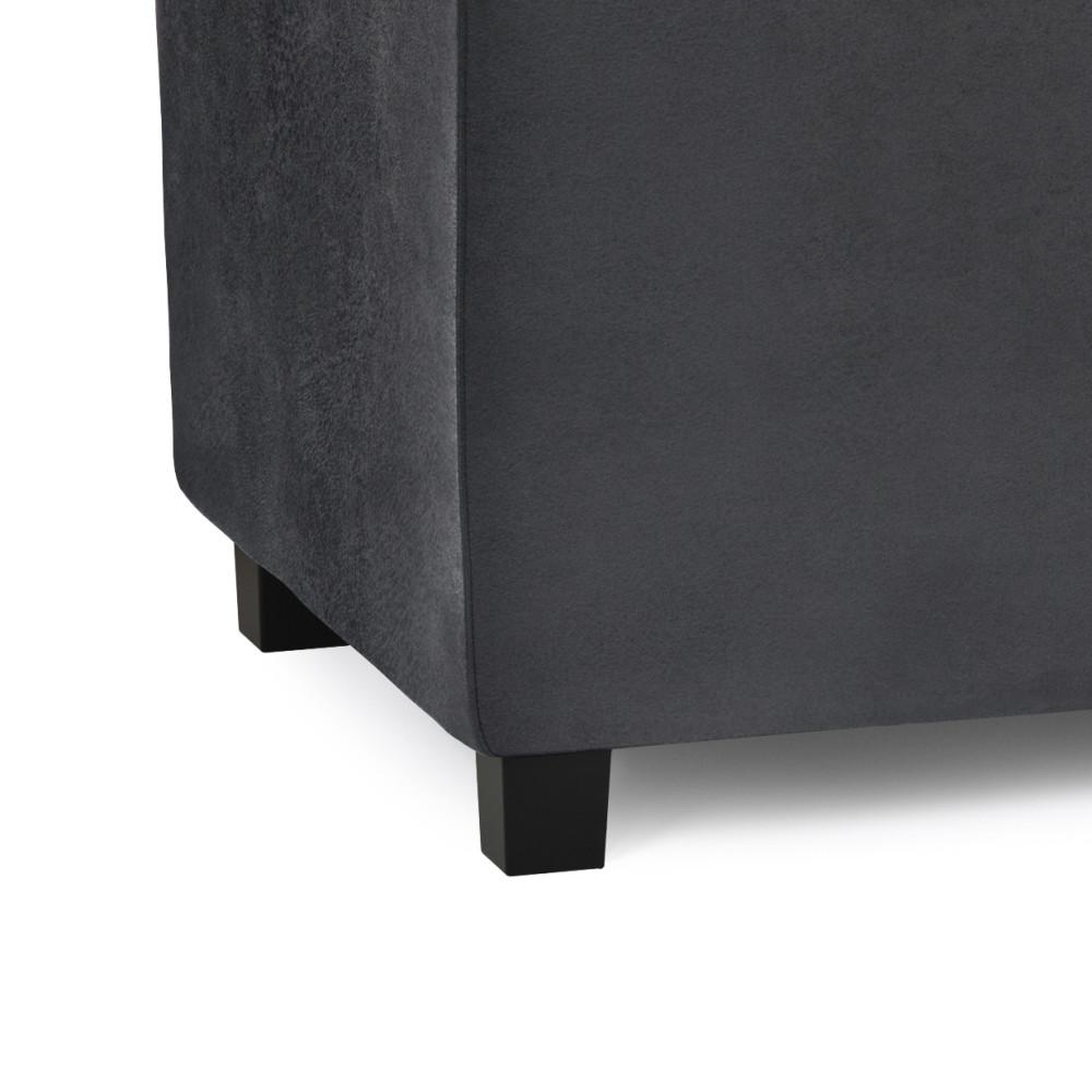 Distressed Black Distressed Vegan Leather | Avalon Linen Look Storage Ottoman with Three Trays