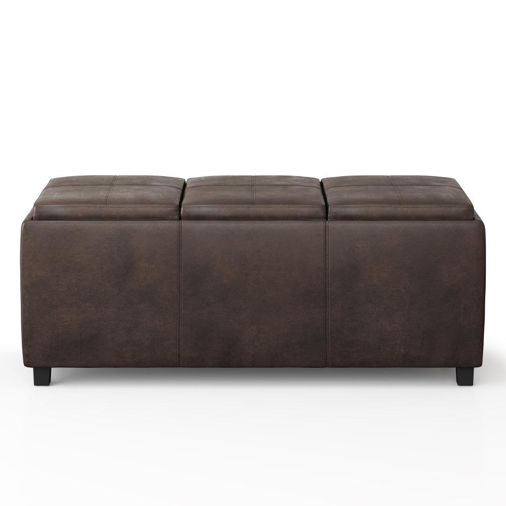  Distressed Brown Distressed Vegan Leather | Avalon Linen Look Storage Ottoman with Three Trays