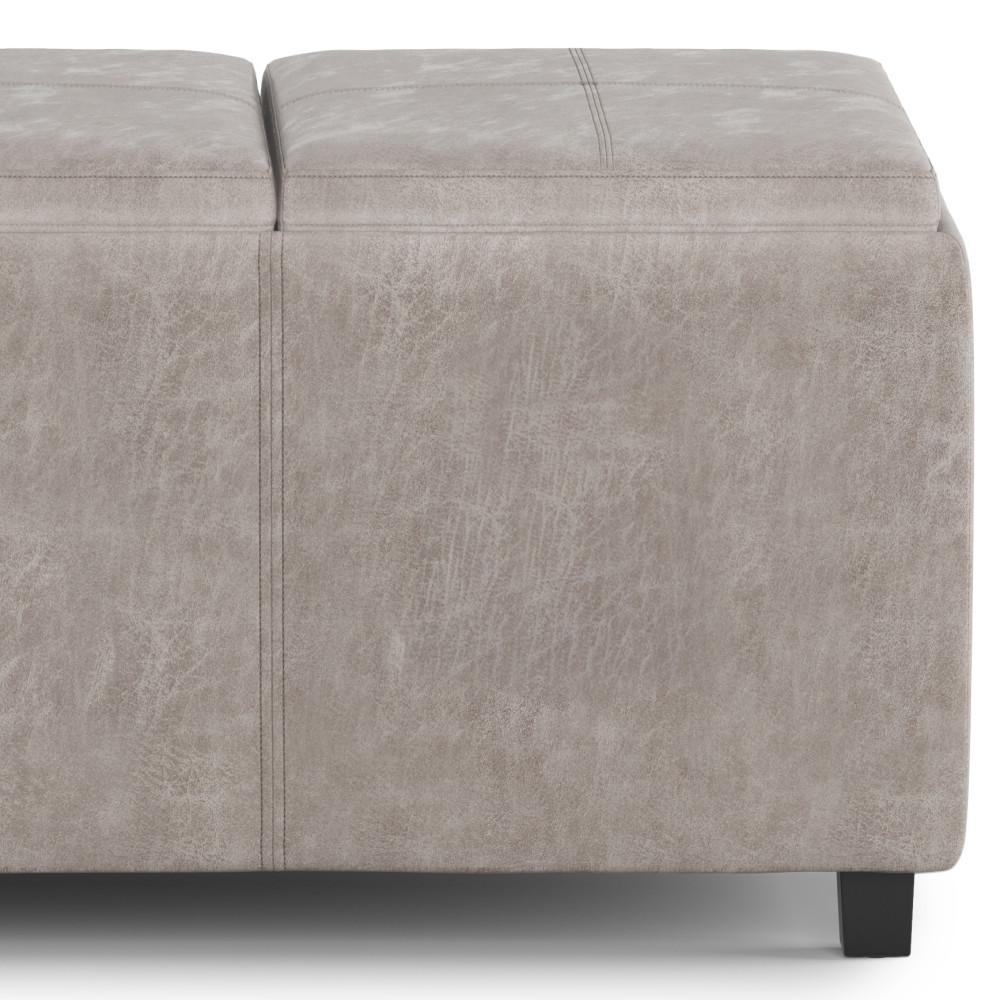 Distressed Grey Taupe Distressed Vegan Leather | Avalon Linen Look Storage Ottoman with Three Trays