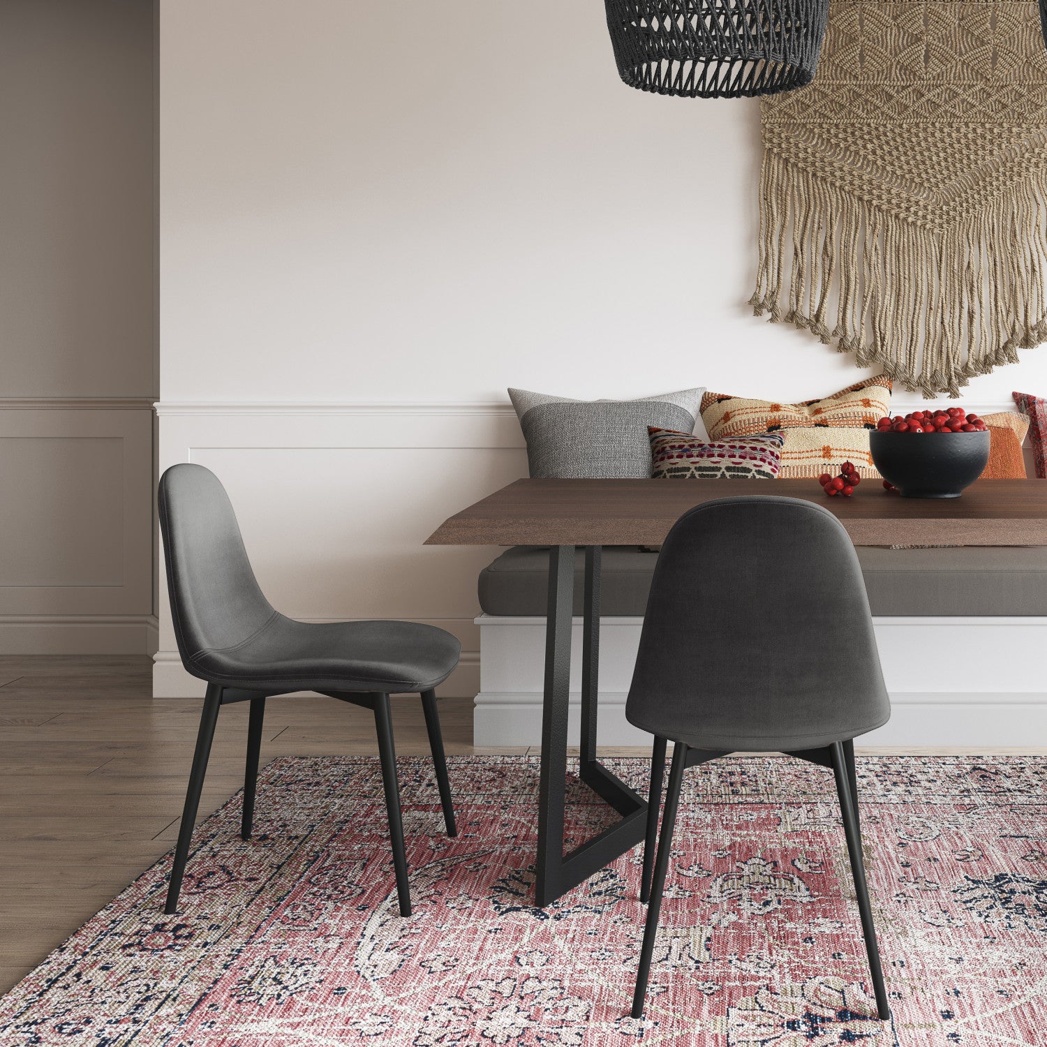 Dark Grey Velvet Fabric | Alpine Dining Chair (Set of 2)