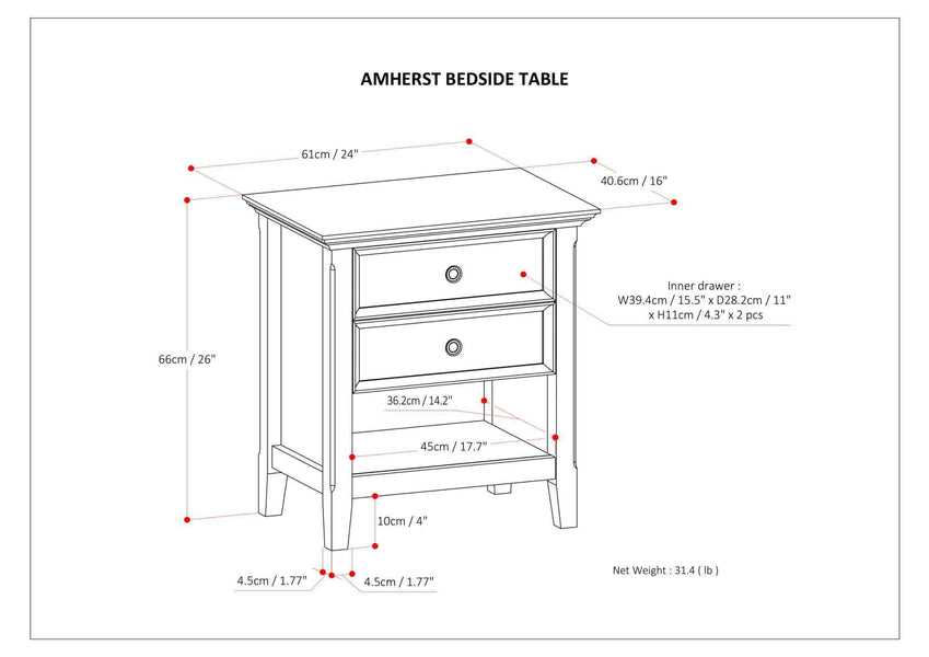 Amherst Bedside Table, Bedside Tables