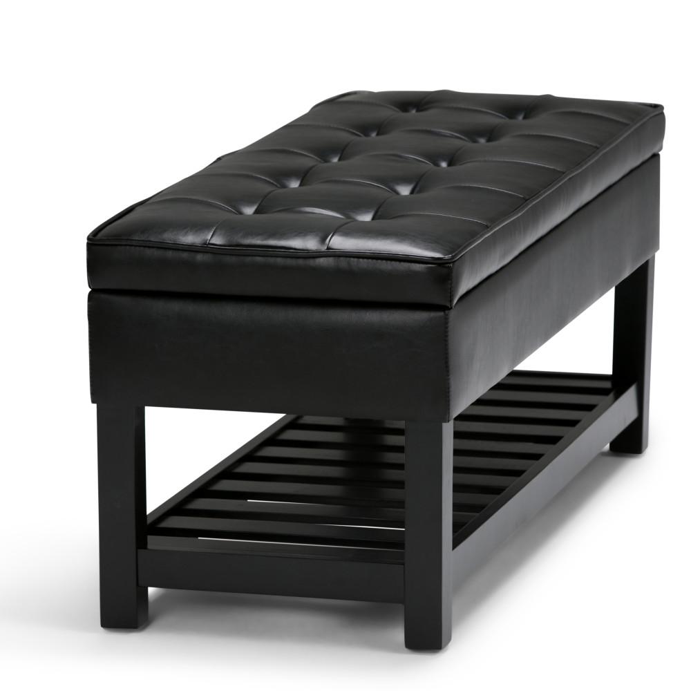 Midnight Black Vegan Leather | Cosmopolitan Vegan Leather Storage Ottoman Bench