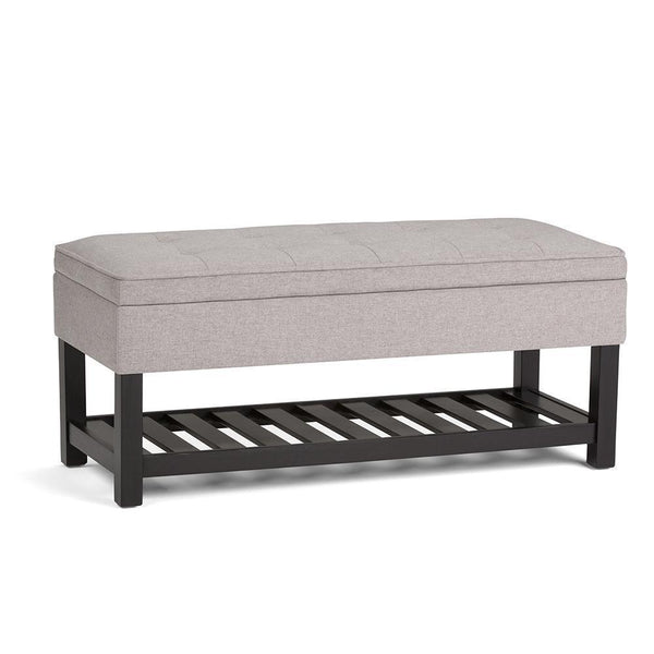 Cloud Grey Linen Style Fabric | Cosmopolitan Entryway Storage Ottoman Bench