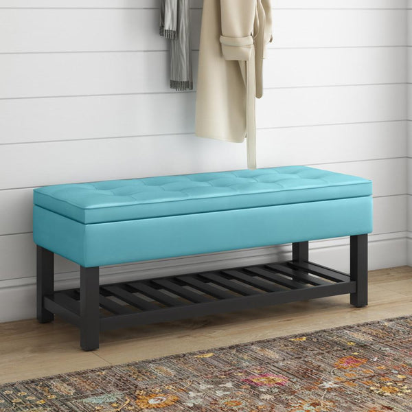 Soft Blue Vegan Leather | Cosmopolitan Entryway Storage Ottoman Bench
